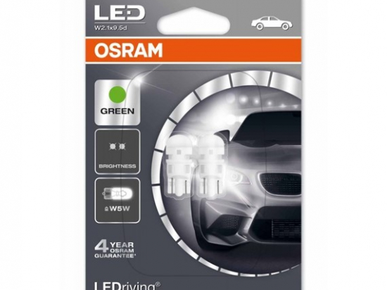 Lemputė LED T10 12V/1W OSRAM ledriving komplektas 2VNT [Žalia]