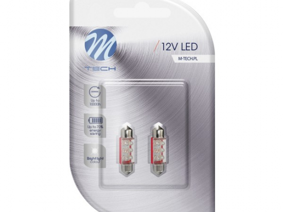 Lemputė LED 12V/C5W Blister 36mm komplektas 2VNT [Raudona]