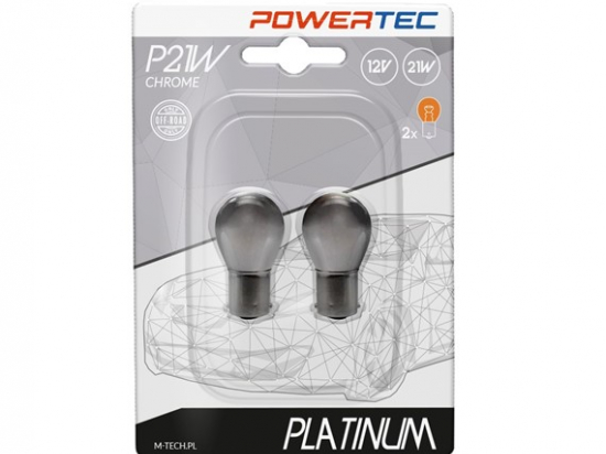 Lemputės P21W S25 21W 12V M-TECH Powertec Platinum BA15s CHROME Blister